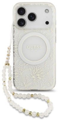 Kryt na mobil Guess IML Flowers Allover Strap MagSafe na Apple iPhone 17 Pro biely Kryt na mobil Guess IML Flowers Allover Strap MagSafe na Apple iPhone 17 Pro v bielej farbe