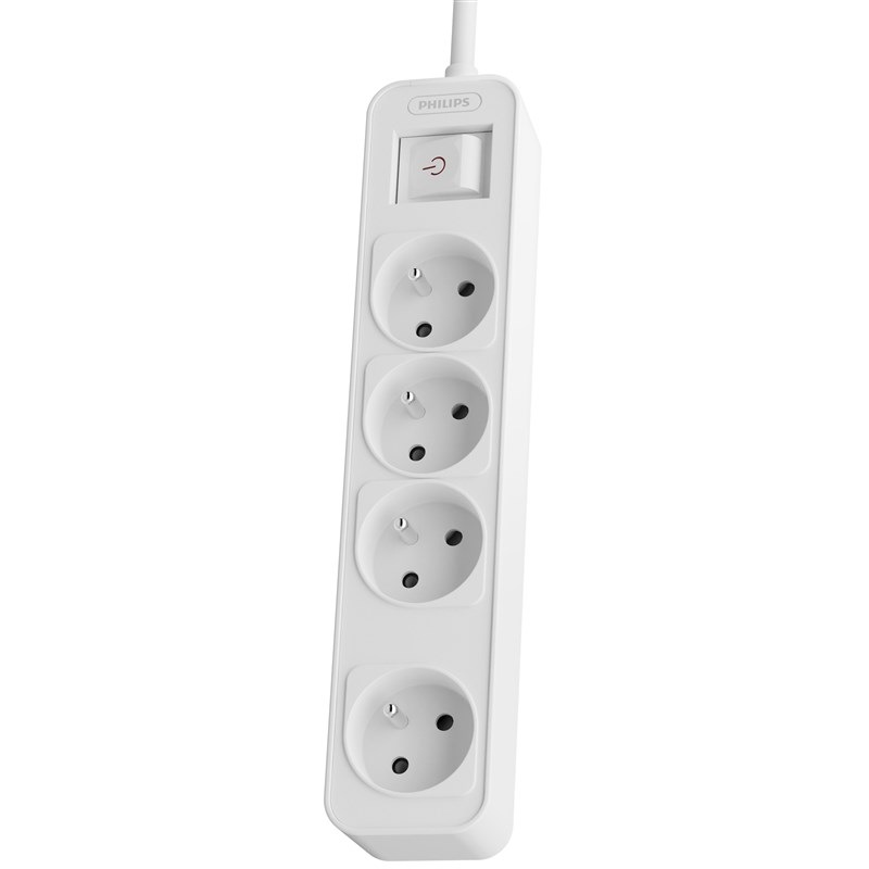 Kábel predlžovací Philips 4x zásuvka, s vypínačom, 1,5 m biely