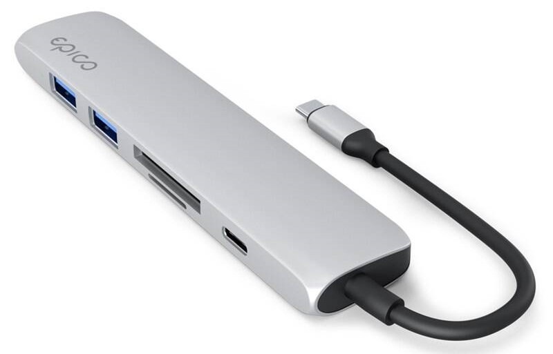 USB Hub Epico 6in1 Aluminium 8K USB-C/1× USB-C, 2× USB 3.0, HDMI, microSD, SD strieborný USB Hub Epico 6in1 Aluminium 8K USB-C / 1× USB-C, 2× USB 3.0, HDMI, microSD, SD - strieborný