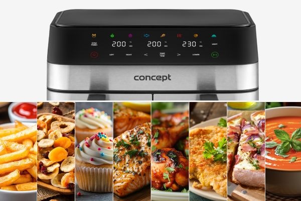 Fritéza teplovzdušná Concept FR9000 PIZZA TRIO 18,5 l čierna/nerez 8 prednastavených programov