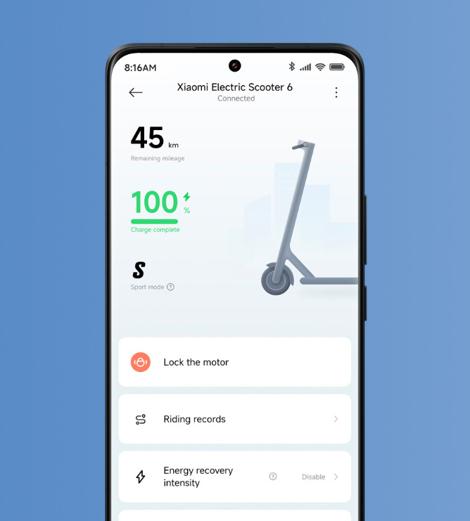 Xiaomi Electric Scooter 6 spolupracuje s mobilnou aplikáciou Xiaomi Home