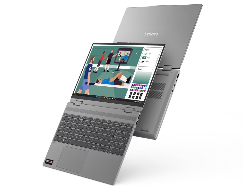 Notebook Lenovo IdeaPad 5 2-in-1 15AGP11 sivý Dva otvorené notebooky Lenovo IdeaPad 5 2-in-1 15AGP11 na 180 °