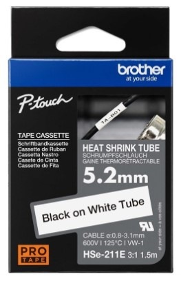 Papierový štítok Brother HSE-211E čierna na biele, 5,2 mm Papierový štítok Brother HSE-211E čierna na biele, 5,2 mm
