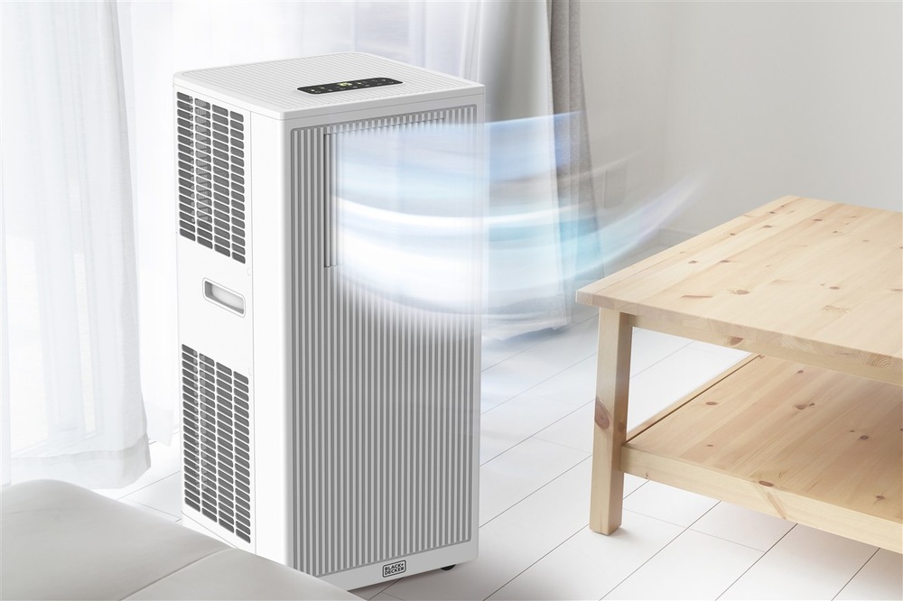 Mobilná klimatizácia Black+Decker BXAC9002E sivá/biela Chladiaci výkon 2 600 W a prietok vzduchu 380 m3/h zaistí príjemné ochladenie aj počas horúcich dní