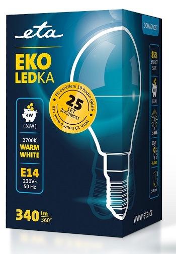 LED žiarovka ETA EKO LEDka mini globe 4W, E14, teplá biela žárovka ETAP45W4WW01 LED