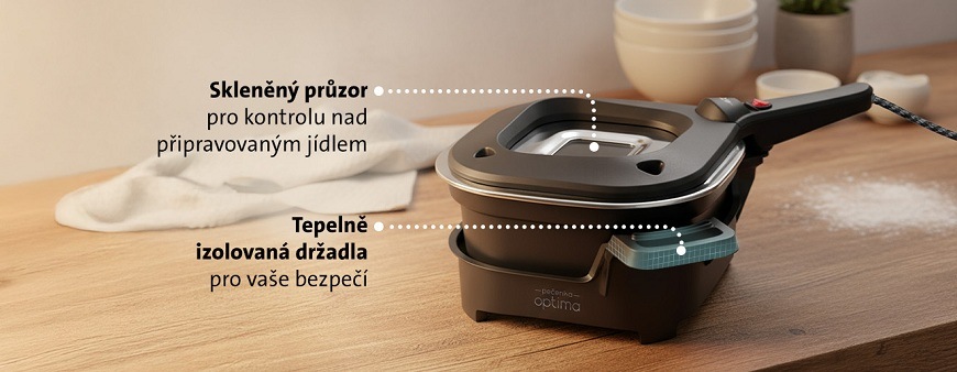 Elektrický hrniec na pečenie ETA Pečenka Optima 1133 90030 čierny Elektrická pečicí pánev ETA Pečenka Optima se skleněným průzorem ve víku a tepelně izolovanými držadly pro bezpečnou manipulaci