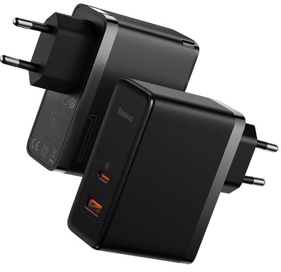 Nabíjačka do siete Baseus GaN5 Pro, USB-C + USB-A 100W čierna Nabíjačka do siete Baseus GaN5 Pro, USB-C + USB-A 100W čierna