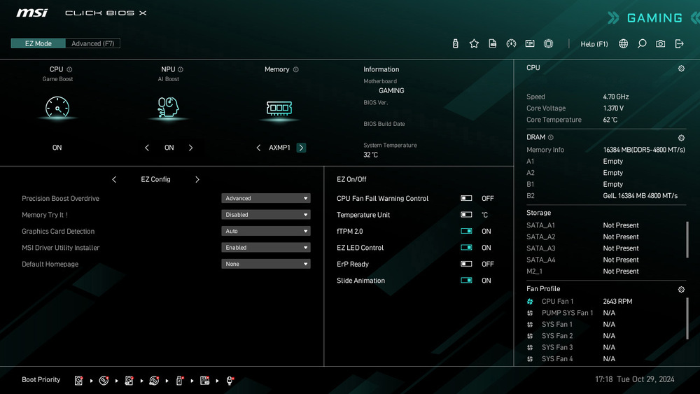 Základná doska MSI MAG X870E TOMAHAWK WIFI Prehľadný systém BIOS uľahčí nastavenie jednotlivých komponentov