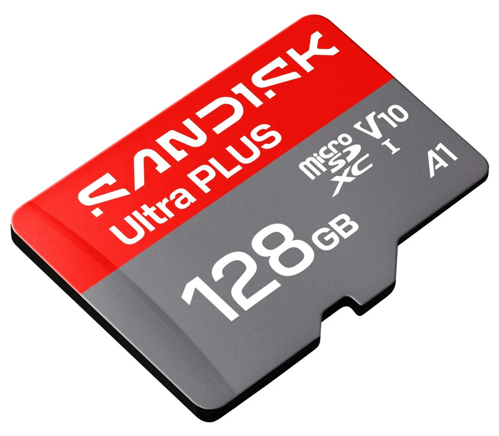 Pamäťová karta SANDISK Micro SDXC Ultra Plus 128GB UHS-I U1 (200R) + SD apaptér Pamäťová karta SanDisk Ultra Plus microSDXC 128 GB s podporou UHS-I a výkonovou triedou A1