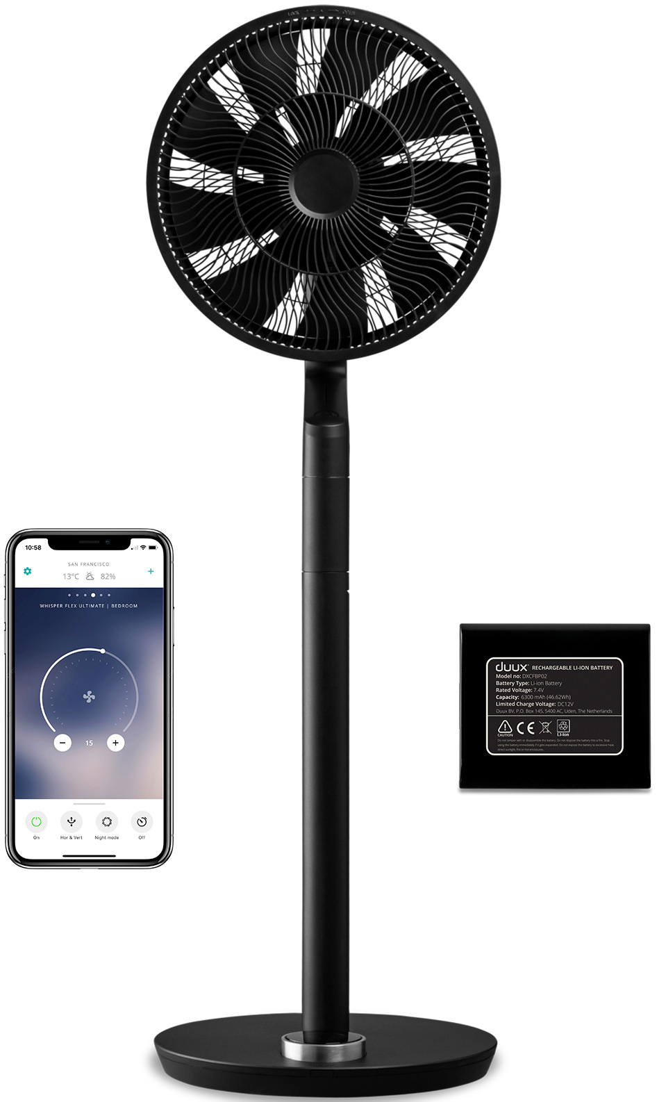 Ventilátor stojanový Duux Whisper Ultimate Smart Black+ battery pack