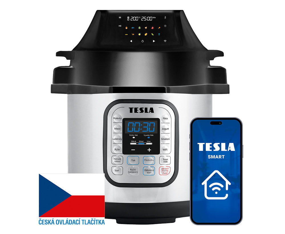 Multifunkčný tlakový hrniec Tesla EliteCook K70 Wi-Fi Duo čierny/nerez Multifunkčný tlakový hrniec Tesla EliteCook K70 Wi-Fi Duo čierny/nerez