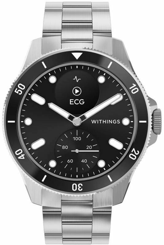 Hybridné šikovné hodinky Withings ScanWatch Nova 42 mm v čiernom prevedení s kovovým remienkom.