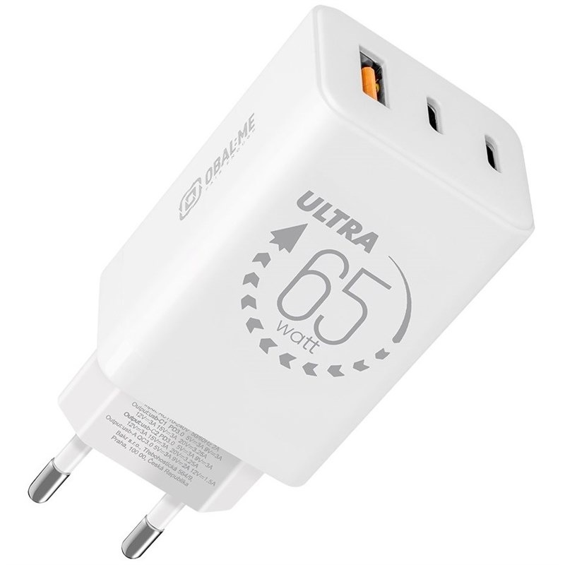 Nabíjačka do siete Obal:Me USB-A/2xUSB-C GaN 65W biela
