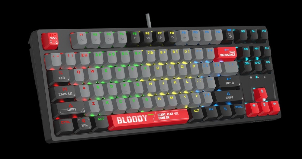 Klávesnica A4Tech Bloody S87 TKL, Red Switch, USB, CZ/SK layout čierna Klávesnica A4Tech Bloody S87 TKL, Red Switch, USB, CZ/SK layout čierna