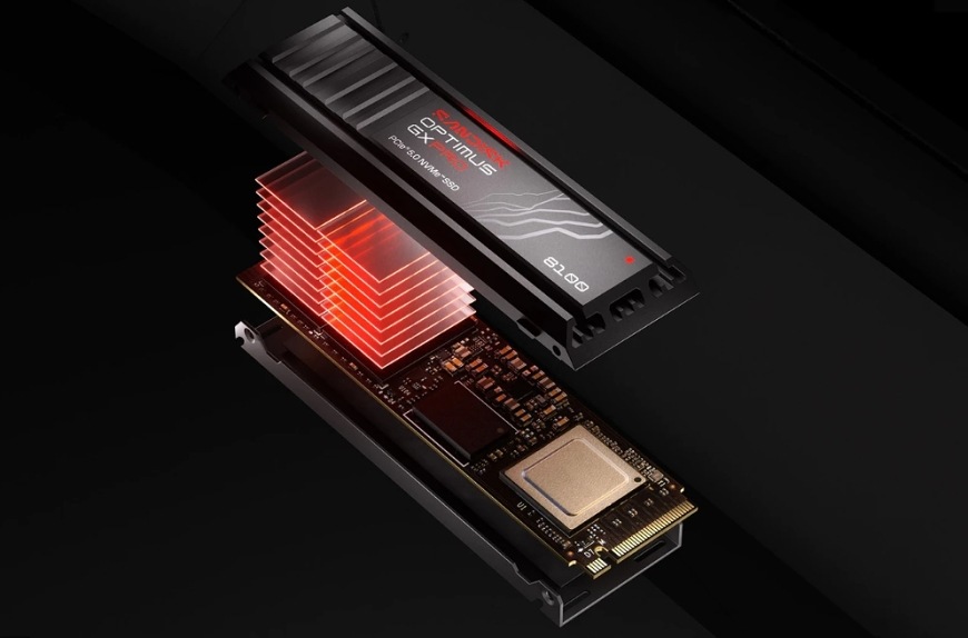 SSD SANDISK Optimus GX PRO 8100 2 TB Heatsink - PCIe 5.0 (NVMe) čierny Detail konštrukcie SSD SANDISK Optimus GX PRO 8100 s chladičom