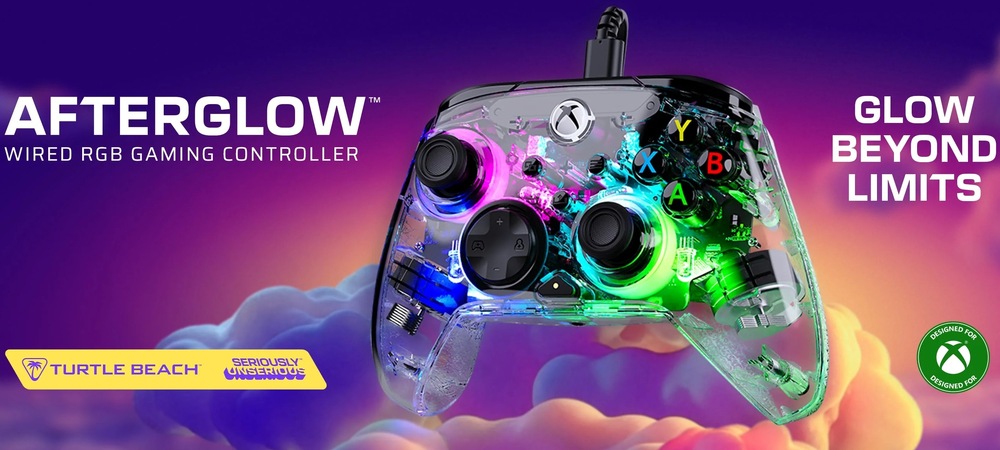 Gamepad Turtle Beach Afterglow Wired RGB, XBOX X/S, XBOX One, PC priehľadný Herný ovládač Turtle Beach Afterglow Wired RGB na prvý pohľad vyniká svojim transparentným prevedením a farebným RGB podsvietením.