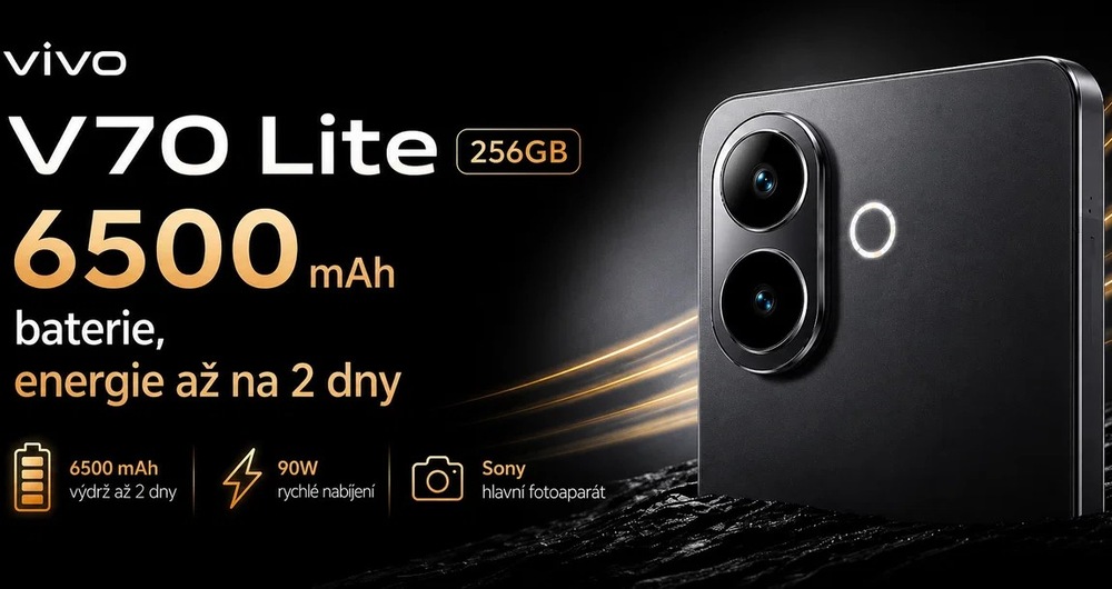 Mobilný telefón vivo V70 Lite 5G 6 GB / 256 GB čierny mobilný telefón Vivo V70 Lite 5G 6 GB/256 GB, ktorého výkonná batéria vydrží až na dva dni