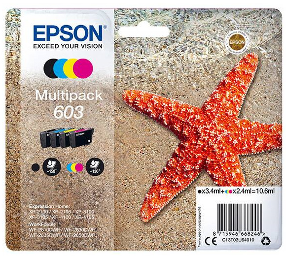 Cartridge Epson 603, 150/3x130 strán - CMYK viacfarebná Epson 603, 150/130 stran