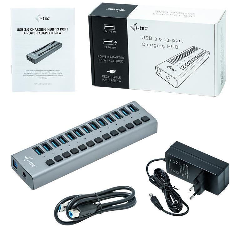 USB Hub i-tec 13x USB 3.0, 60W strieborný USB Hub i-tec 13x USB 3.0, 60W strieborný