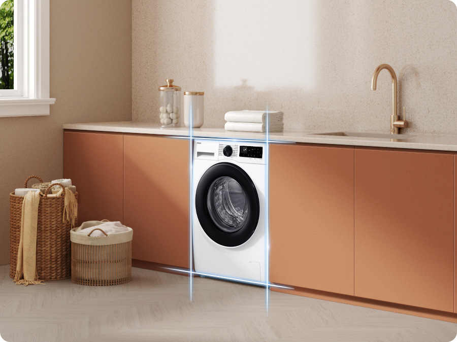 Práčka Samsung WW90DG5G34ABLE čierna Práčka Samsung WW90DG5G34ABLE kompaktne zapadajúci medzi kúpeľňové skrinky