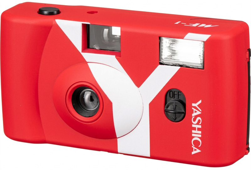 Analógový fotoaparát Yashica MF-1 Snapshot Art Camera v červenom prevedení
