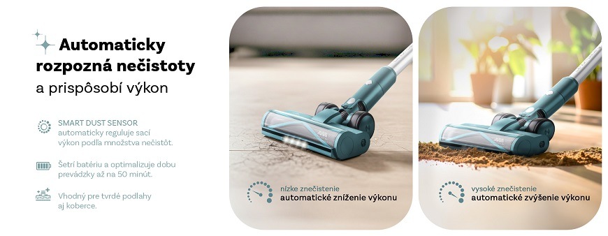 Tyčový vysávač ETA Lunar 4238 90000 modrý/zelený ETA Lunar automaticky rozpozná nečistoty a prisposobí výkon