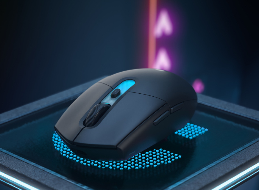 Myš Logitech G305 X SUPERLIGHT biela Myš Logitech G305 X SUPERLIGHT s podsvieteným kolieskom z bočného pohľadu