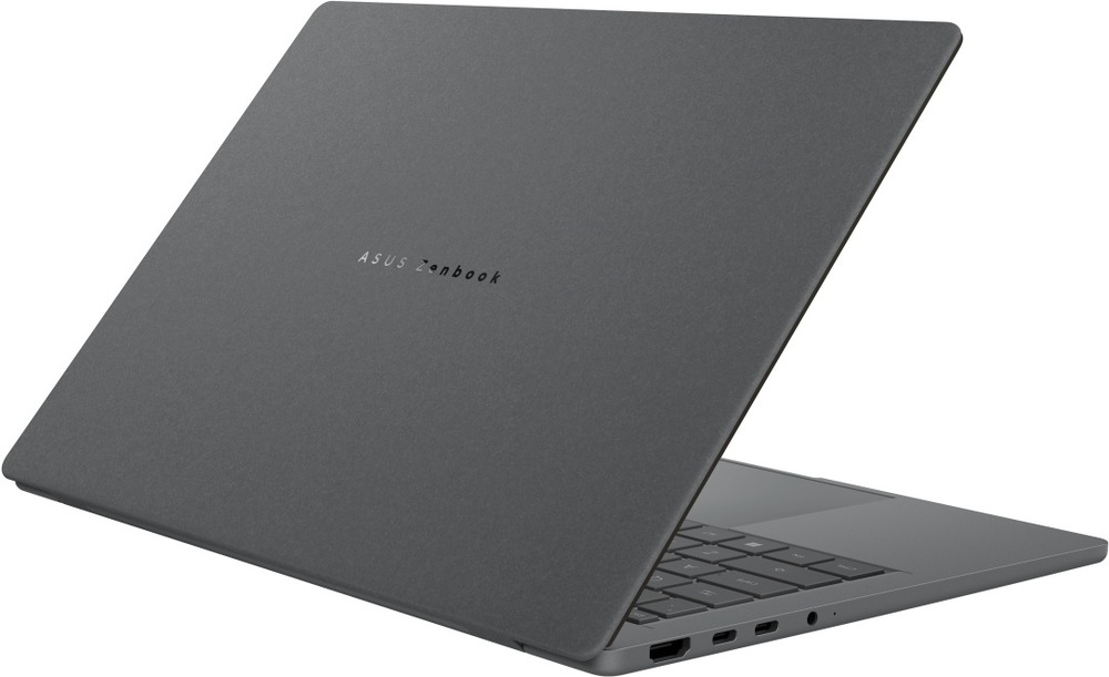Notebook Asus Zenbook A14 sivý Pohľad zozadu na na otvorený Zenbook A14