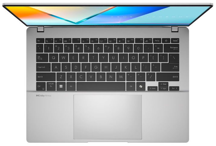 Notebook Asus Vivobook S14 strieborný Chiclet klávesnica s klávesom Copilot a Precision Touchpad notebooku ASUS Vivobook S14