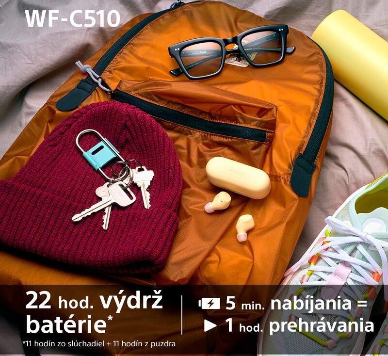 Slúchadlá Sony WF-C510 - žltá, výdrž batérie
