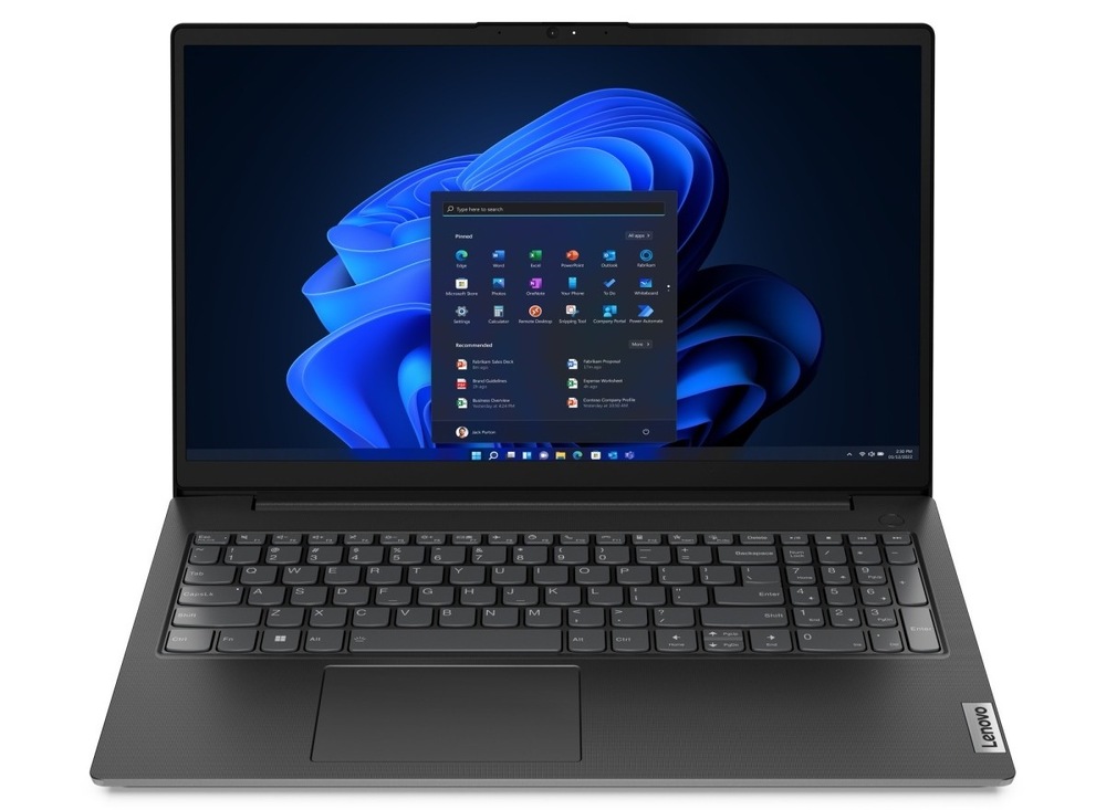 Otvorený a zapnutý notebook Lenovo V15 Gen 4″ width=