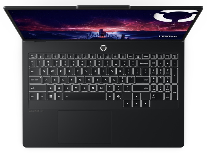 Notebook Lenovo Legion Pro 5 16IAX10H čierny Pohľad zhora na klávesnicu s numerickou časťou a touchpad notebooku Lenovo Legion Pro 5″ width=