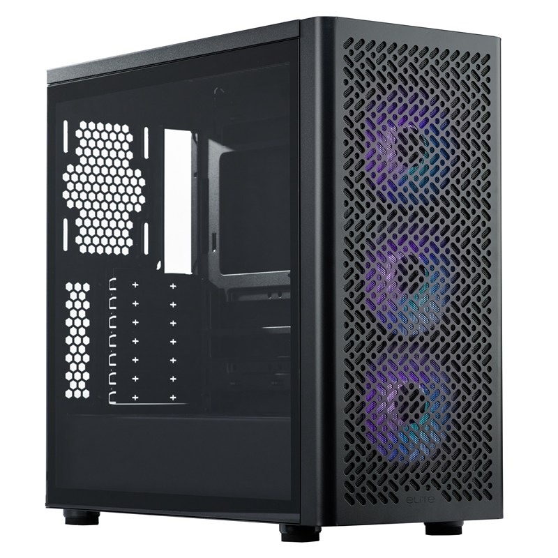 PC skriňa Cooler Master Elite 502 ARGB, čierna farba.