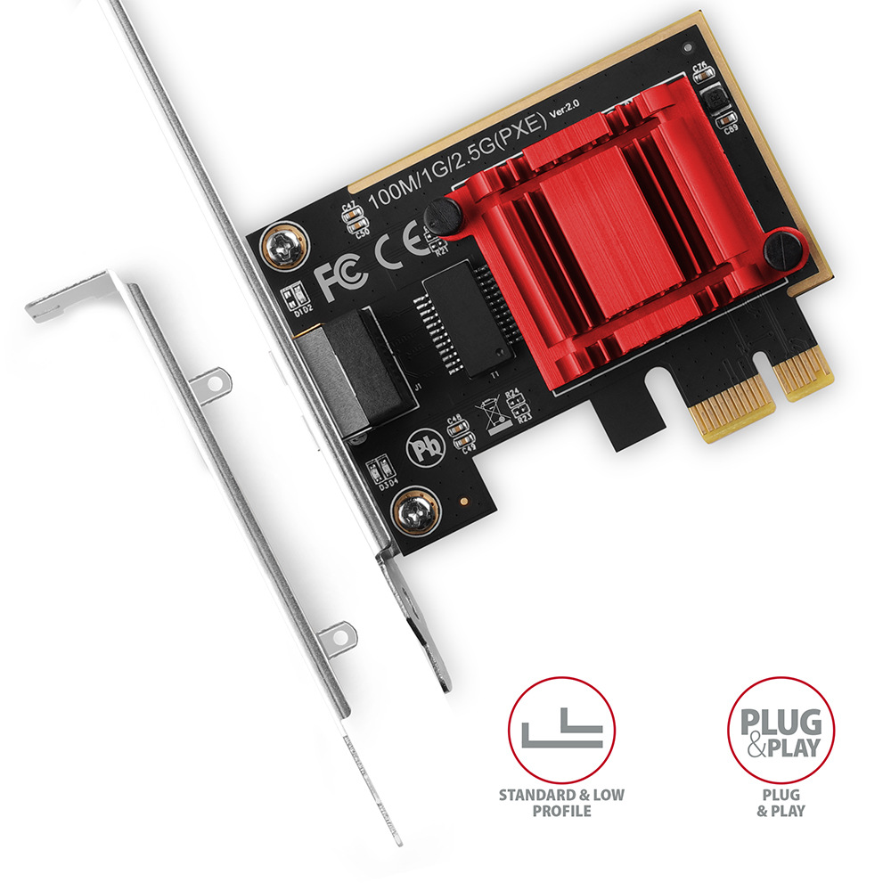 Sieťová karta Axagon PCEE-G25, PCIe sieťová karta - 1x 2.5 Gigabit Ethernet port strieborná