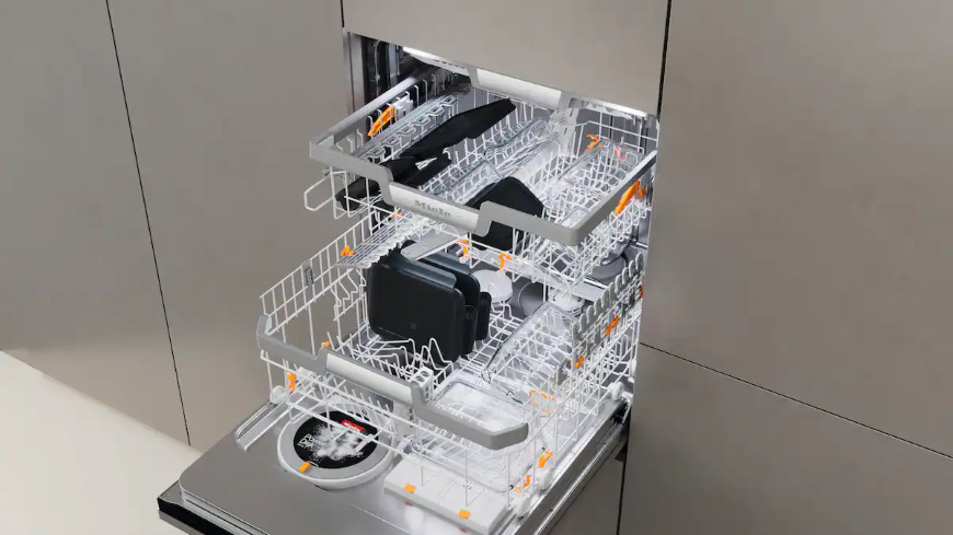Dóza na potraviny Miele Gourmet Box (3 ks, velikost S, M, L) Otvorená umývačka riadu s naukladanými Miele Gourmet Boxy