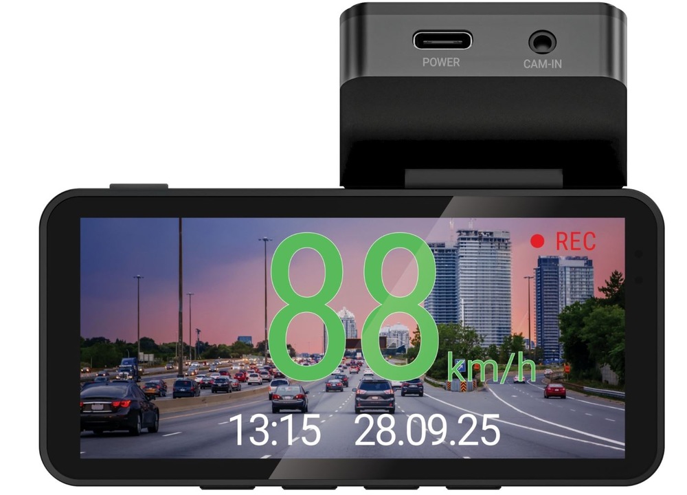 Autokamera NAVITEL R87 GPS strieborná Autokamera NAVITEL R87 GPS zobrazenie rýchlosti na displeji