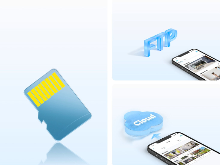 IP kamera Reolink Go Series G440 batériová 4G biela Možnosti ukladania záznamu na microSD kartu, FTP server alebo cloudové úložisko