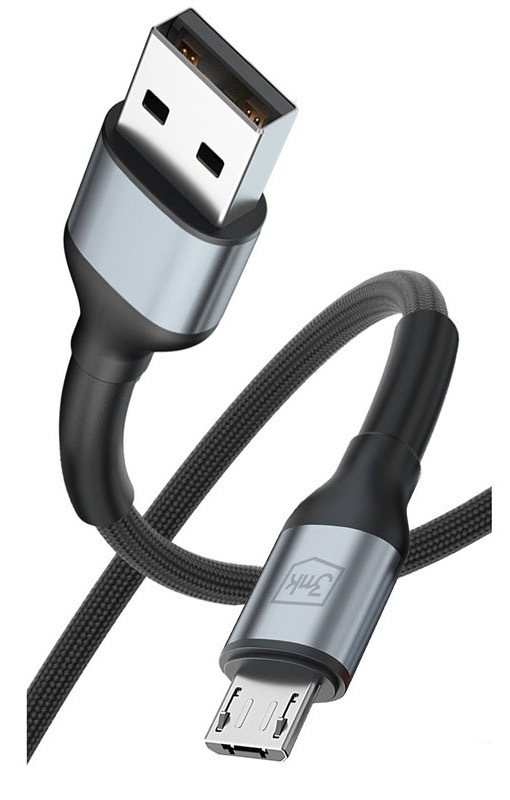 Nabíjací kábel 3mk s konektormi USB-A a micro USB, čierna farba