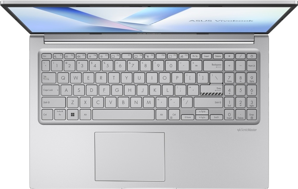 Detail klávesnice notebooku ASUS Vivobook 15 s numerickou časťou a priestranným touchpadom