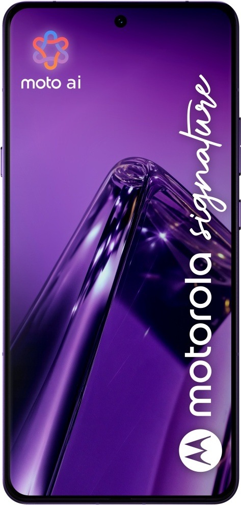 Mobilný telefón Motorola Signature Crystals by Swarovski 5G 16 GB / 512 GB fialový Predná strana smartfónu Motorola Signature s veľkou a rýchlou AMOLED obrazovkou