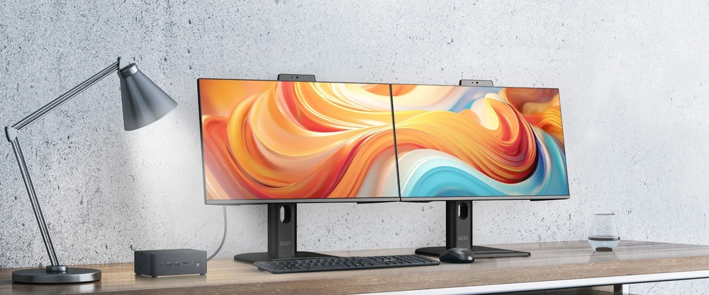 Monitor MSI PRO MP245PDG E14 čierny Monitor MSI PRO MP245PDG E14 s farebným obrazom na pracovnom stole
