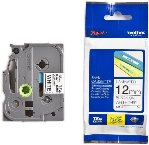 Páska do tlačiarne Brother TZe-231, 12mm biela/čierna