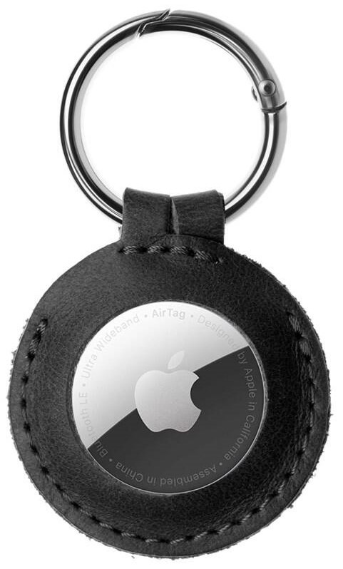 Puzdro FIXED Case pre AirTag z pravej hovädzej kože s karabínou čierne