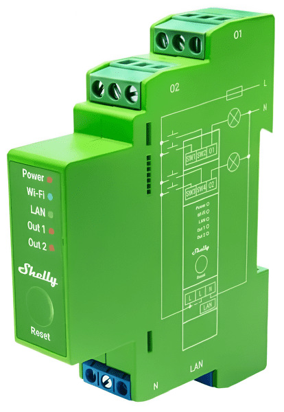 Modul Shelly Pre Dimmer 2PM, dvojkanálový stmievací modul, LAN, WiFi, Bluetooth zelený Modul Shelly Pre Dimmer 2PM, dvojkanálový stmievací modul, LAN, WiFi, Bluetooth zelený