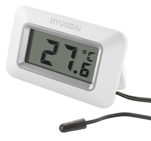 Teplomer Huyndai WS 1010 s externým čidlom zobrazujúci nameranú teplotu