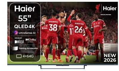 Televízia Haier H55S90GUX s futbalistami na displeji
