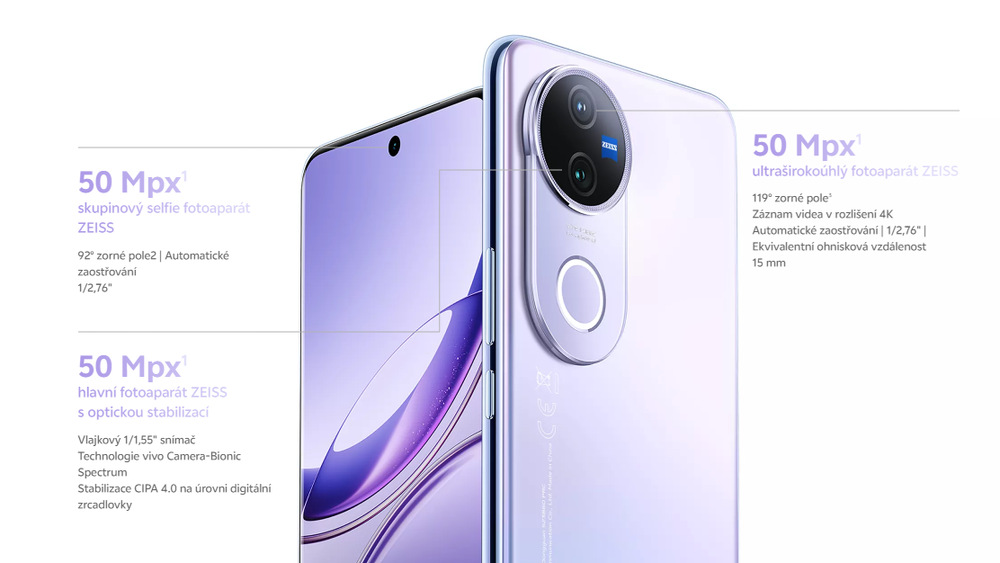 Mobilný telefón vivo V50 5G 12 GB / 512 GB fialový
