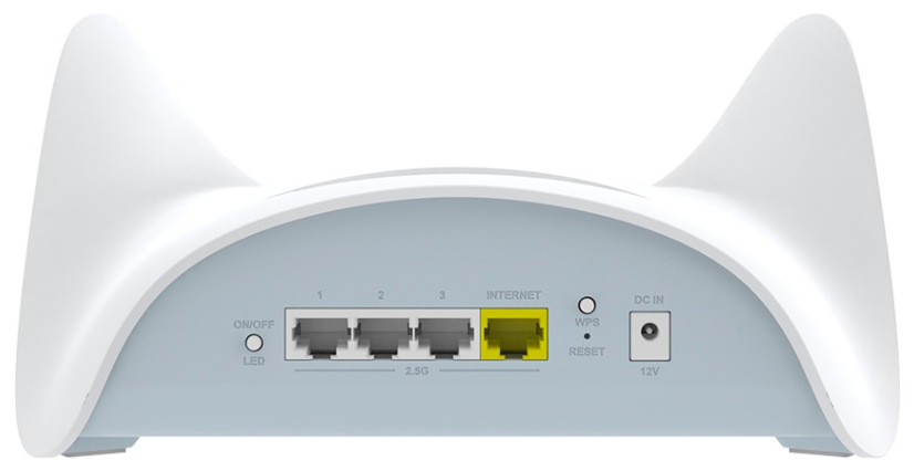 Router D-Link M95/E BE9500 Wi-Fi 7 biely Zadná strana routera D-Link M95/E BE9500 s 2,5 GbE LAN a WAN portami a ovládacími tlačidlami