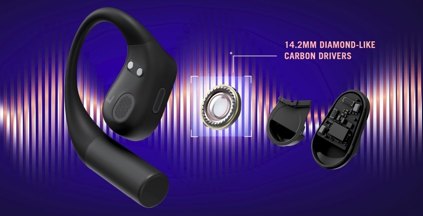 Slúchadlá Asus ROG Cetra Open Wireless čierne Detail konštrukcie slúchadla ROG Cetra Open Wireless s 14,2 mm meničom a vnútornými komponentmi