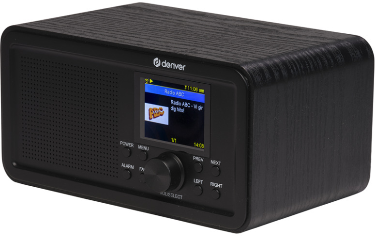 Internetové rádio s DAB+ Denver DIR-200 čierne s farebným displejom, ovládacími tlačidlami a reproduktorom